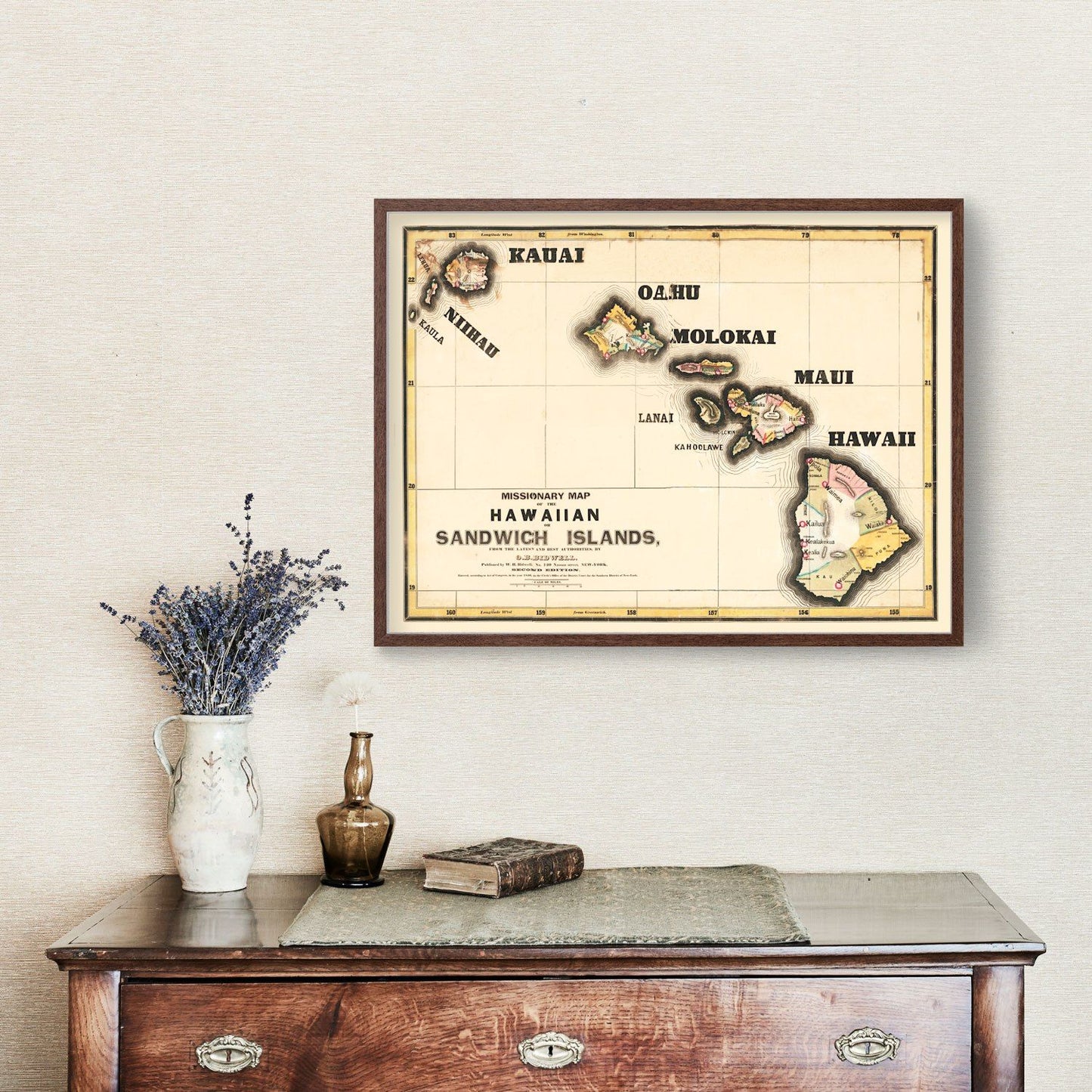 Vintage Map of Hawaii, 1846