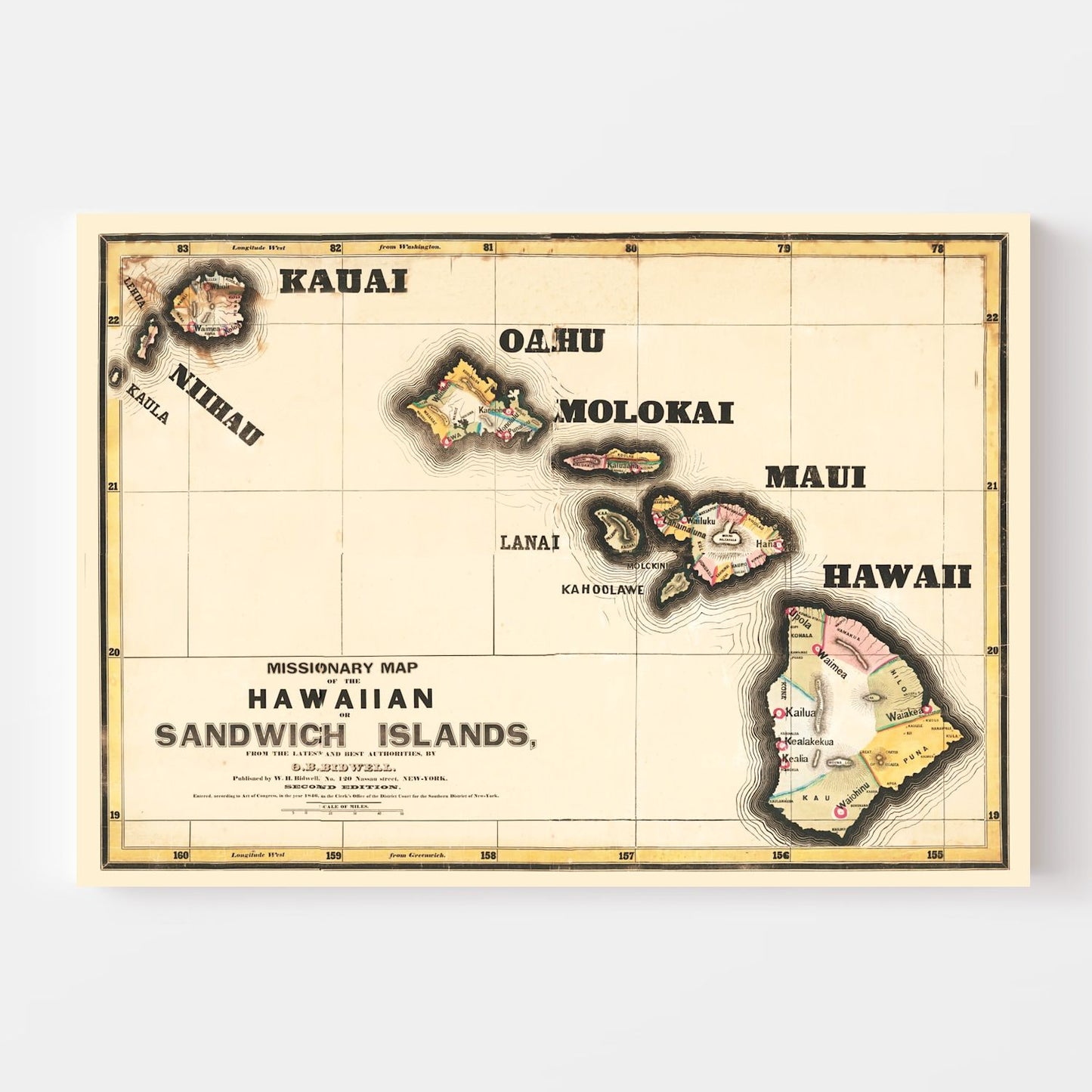 Vintage Map of Hawaii, 1846