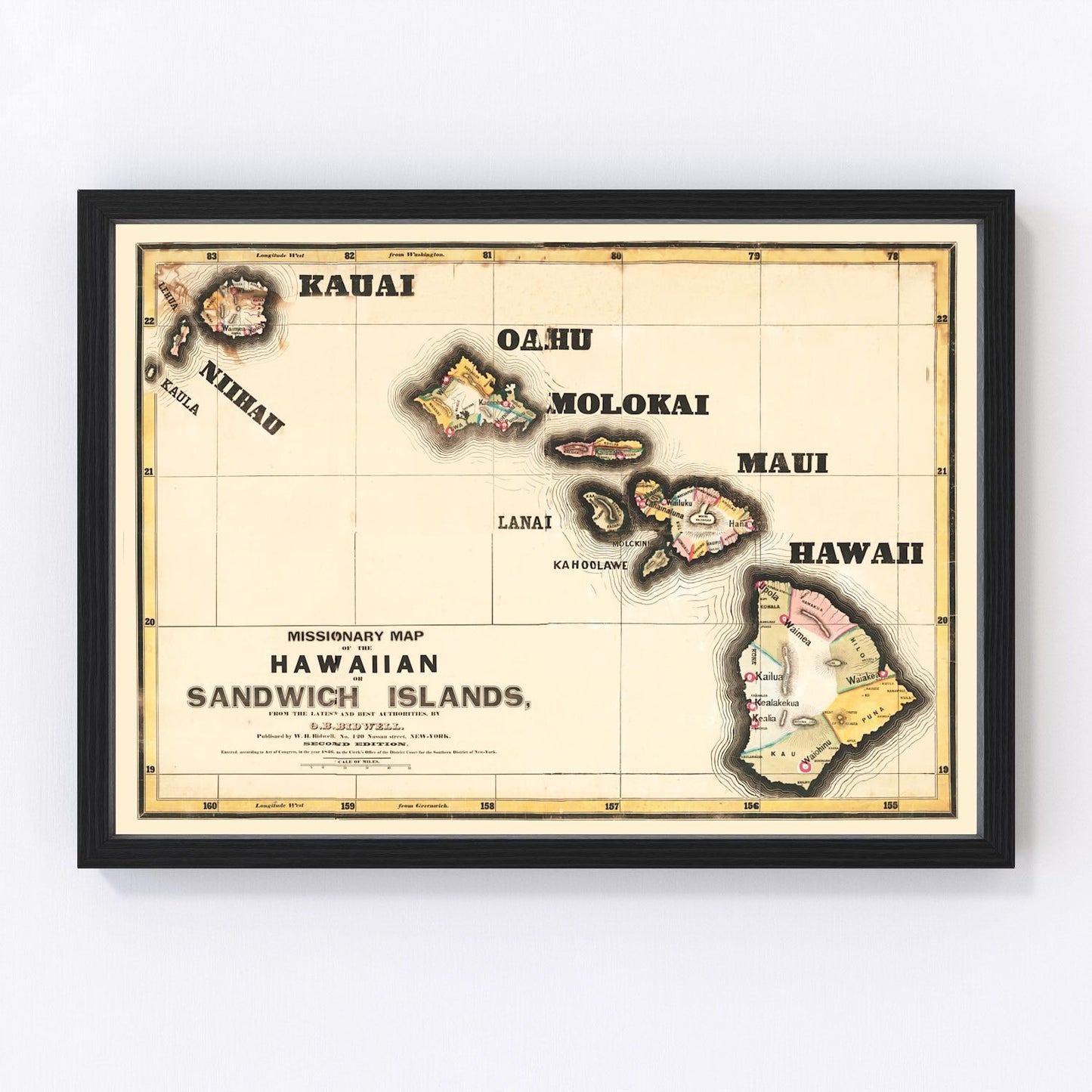 Vintage map of Hawaii, 1846