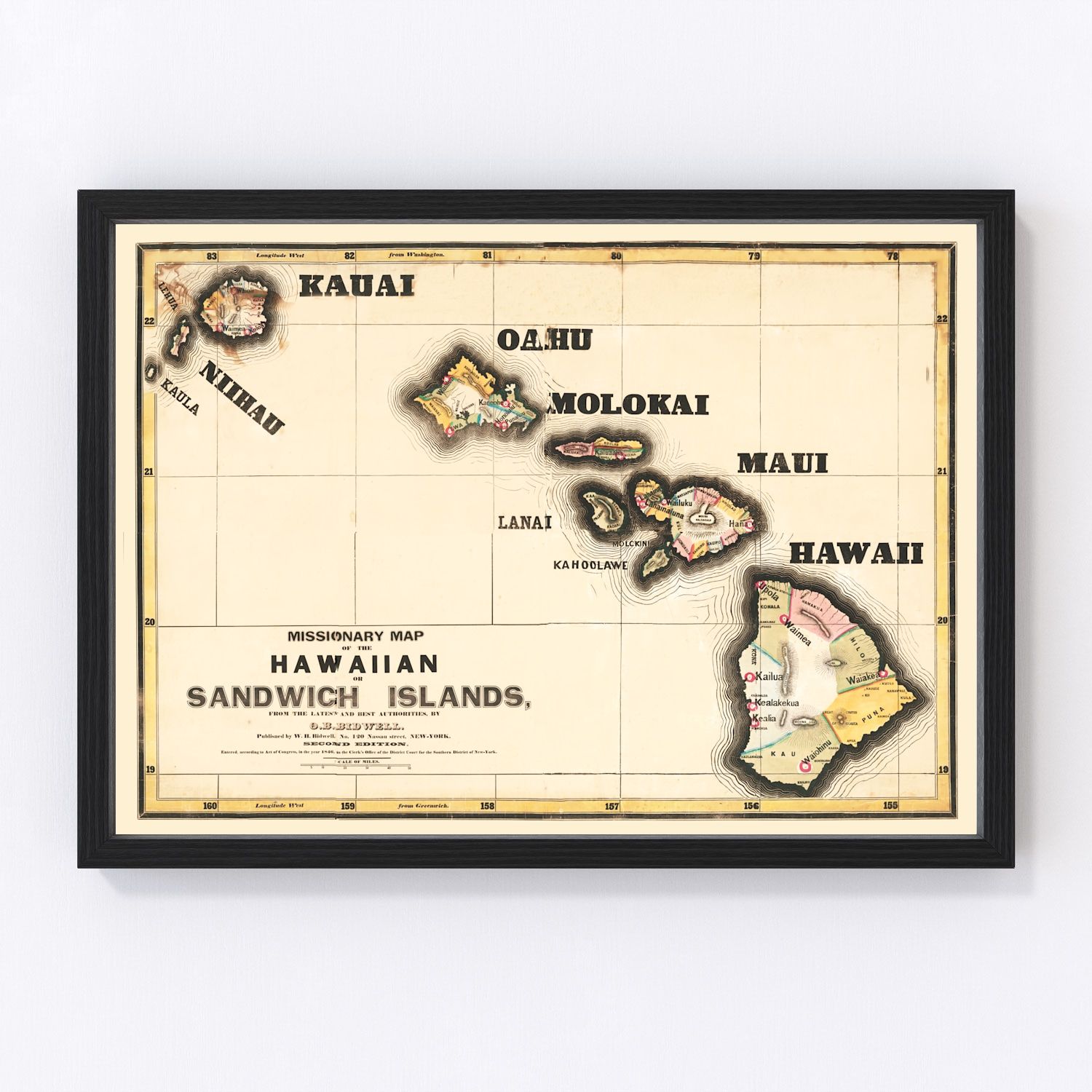 Vintage map of Hawaii, 1846