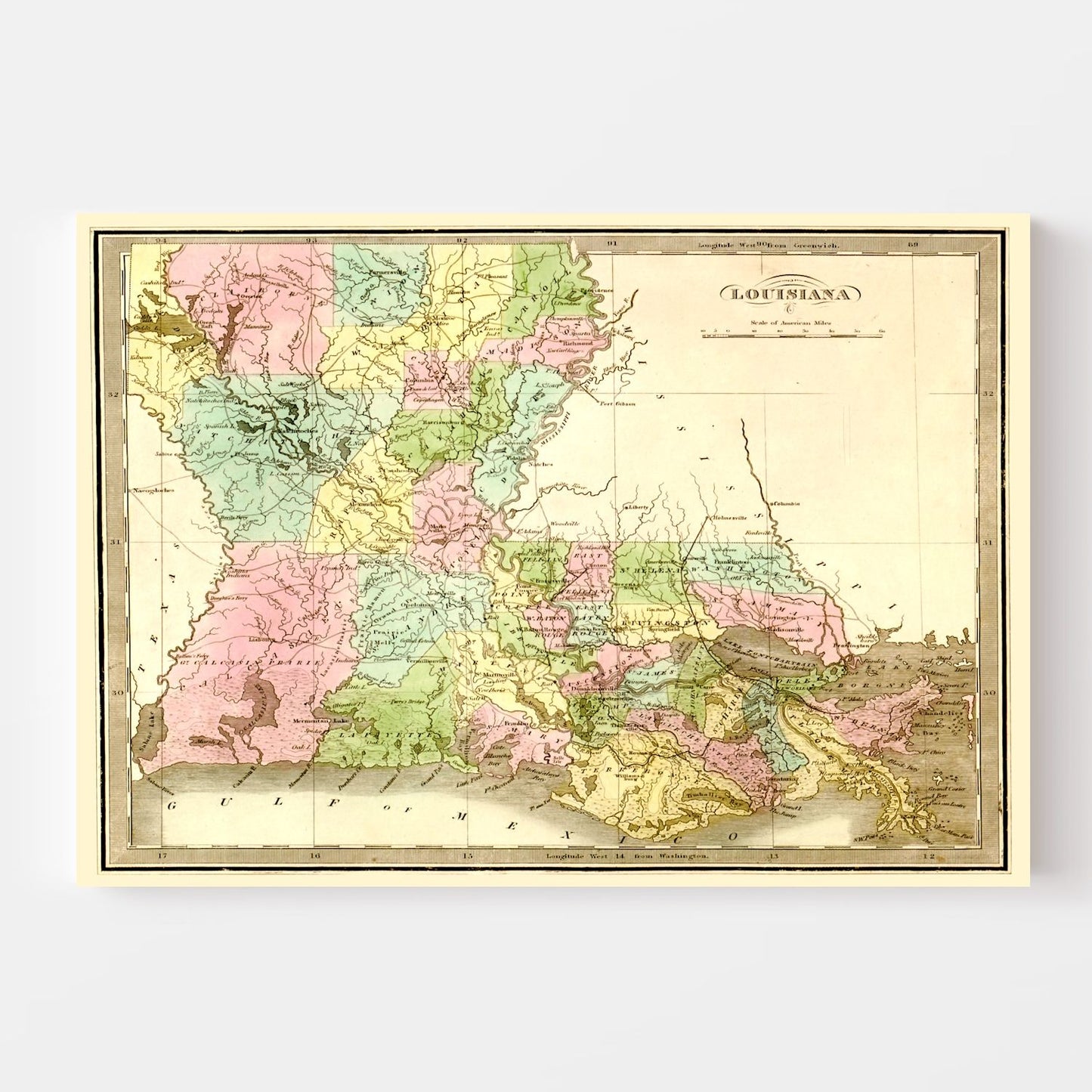 Vintage Map of Louisiana, 1848