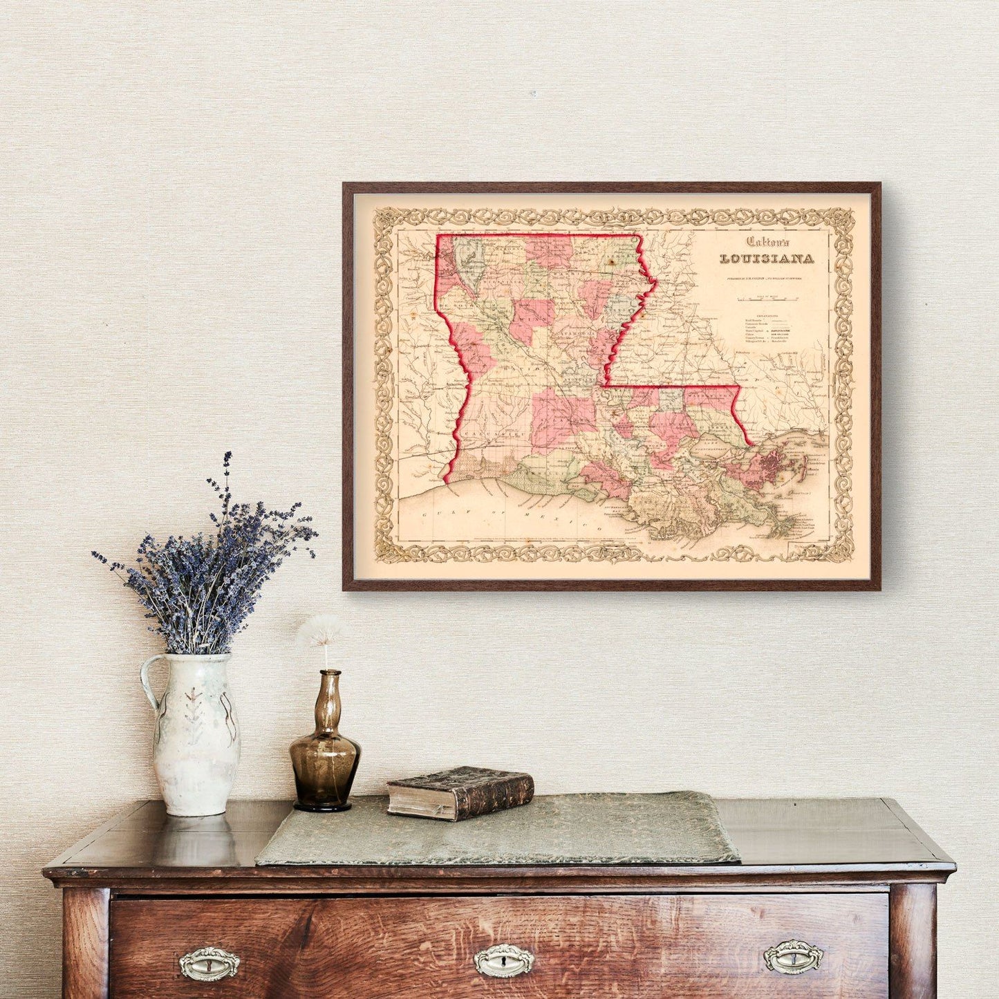 Vintage Map of Louisiana, 1855