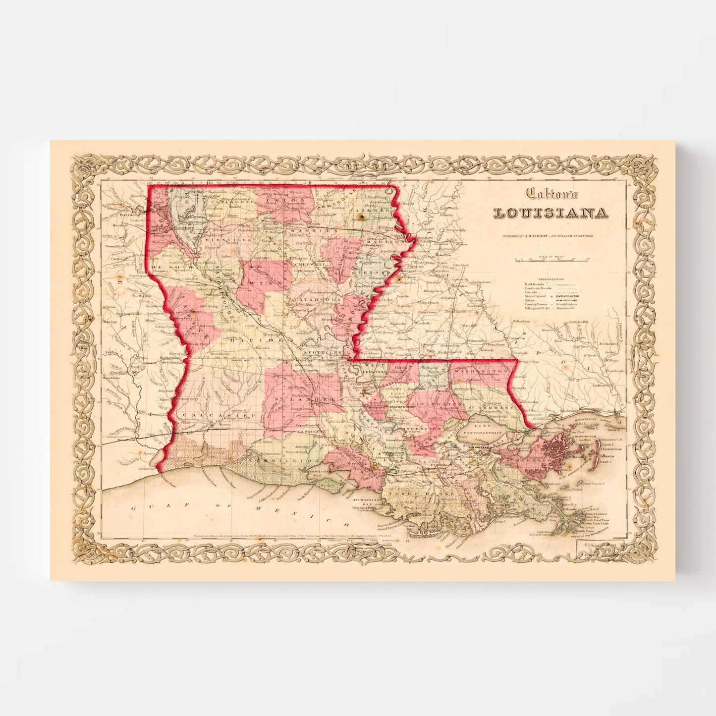 Vintage Map of Louisiana, 1855