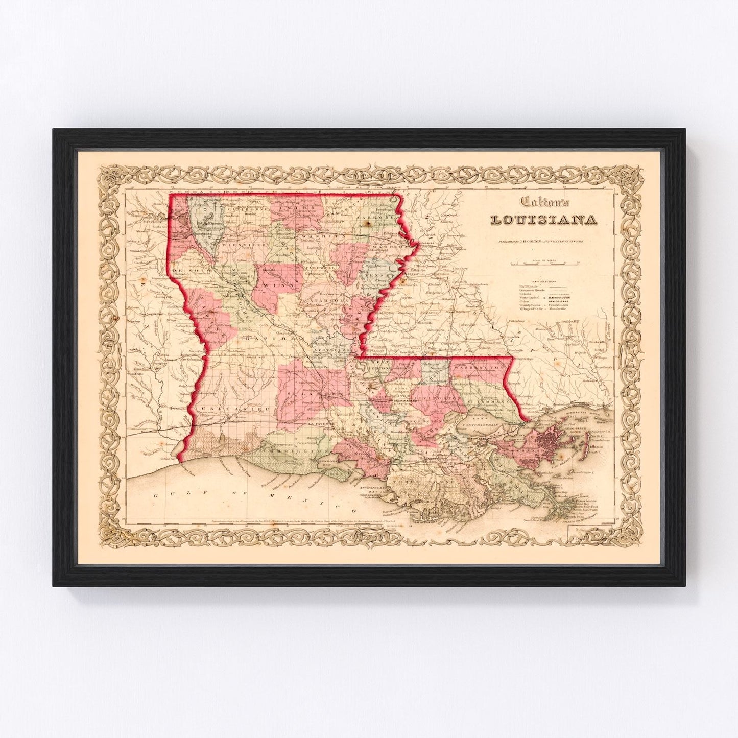 Vintage map of Louisiana, 1855