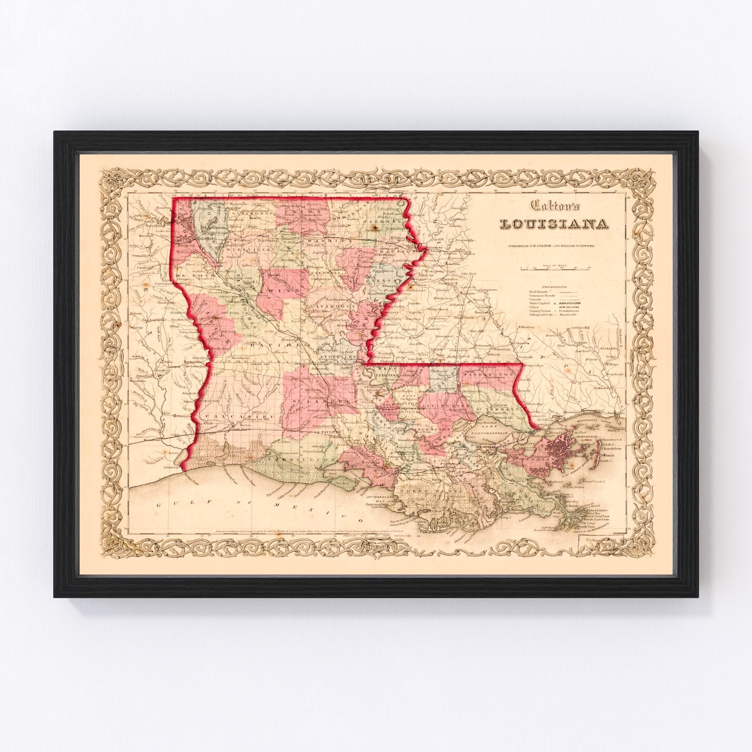 Vintage map of Louisiana, 1855
