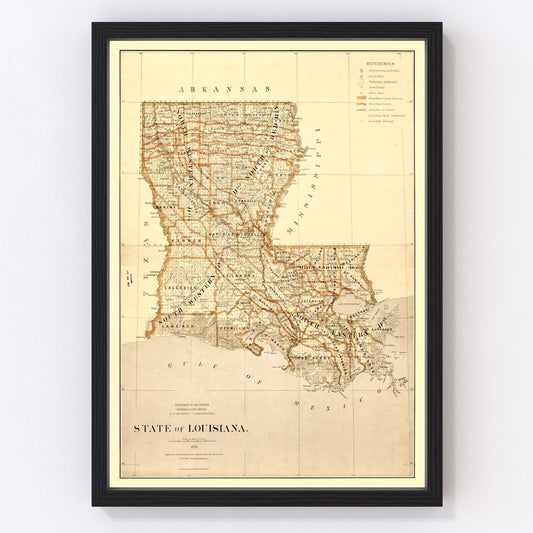 Vintage map of Louisiana, 1876