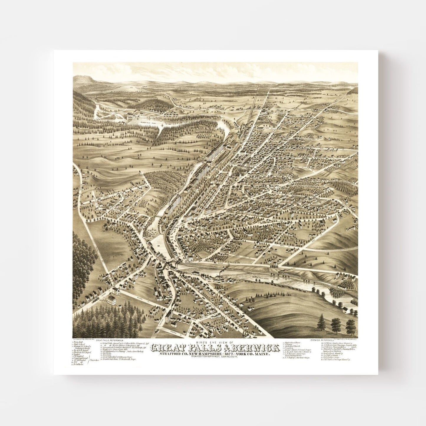 Vintage Map of Great Falls, New Hampshire, 1877