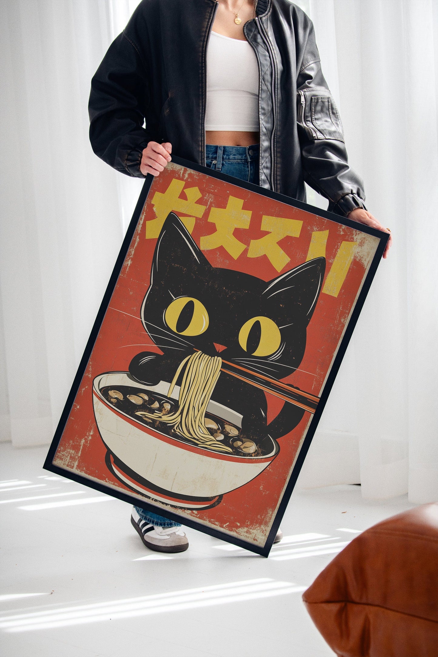 Retro Ramen Cat Japanese-Inspired Wall Art Print