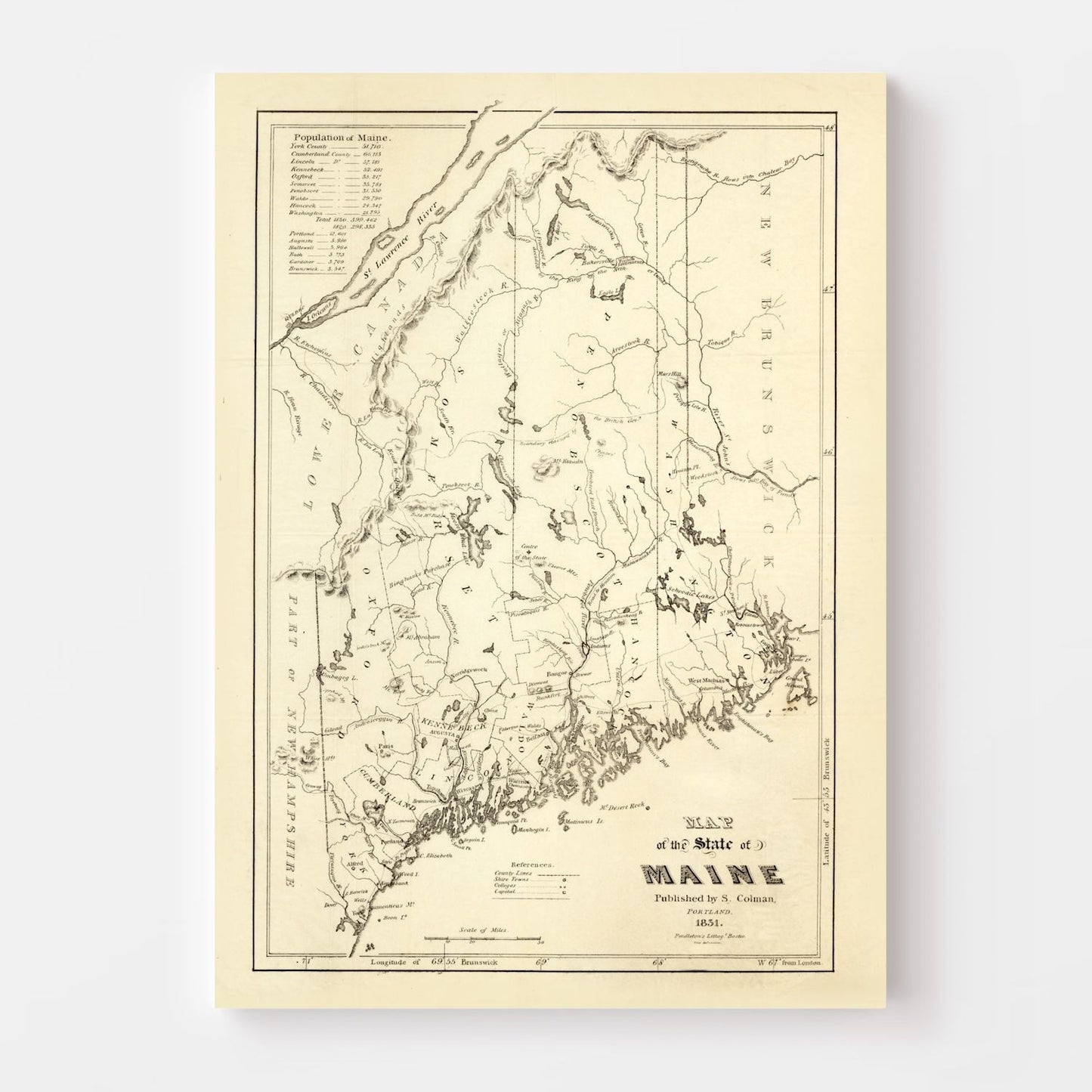 Vintage Map of Maine, 1831