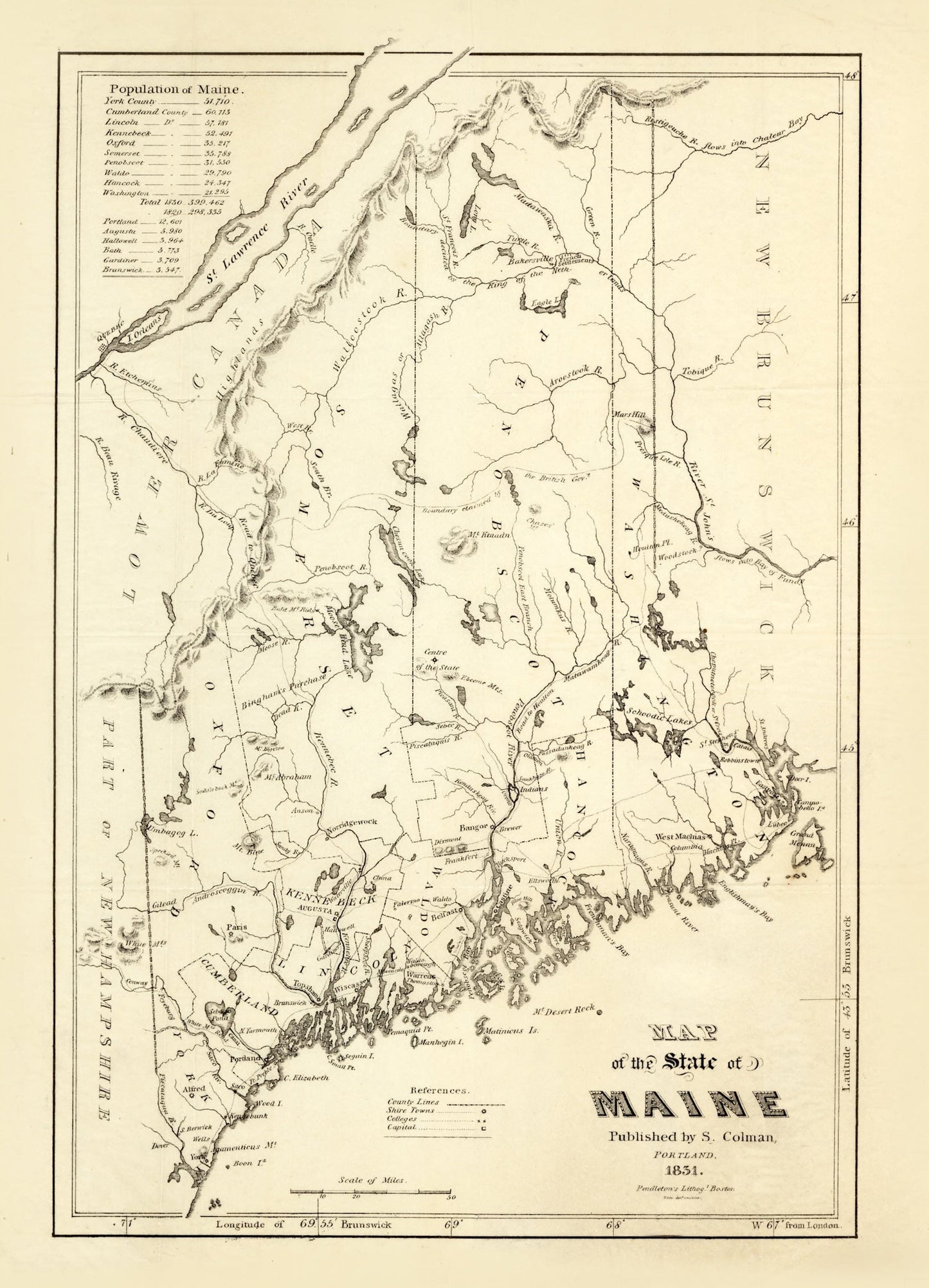 Vintage Map of Maine, 1831