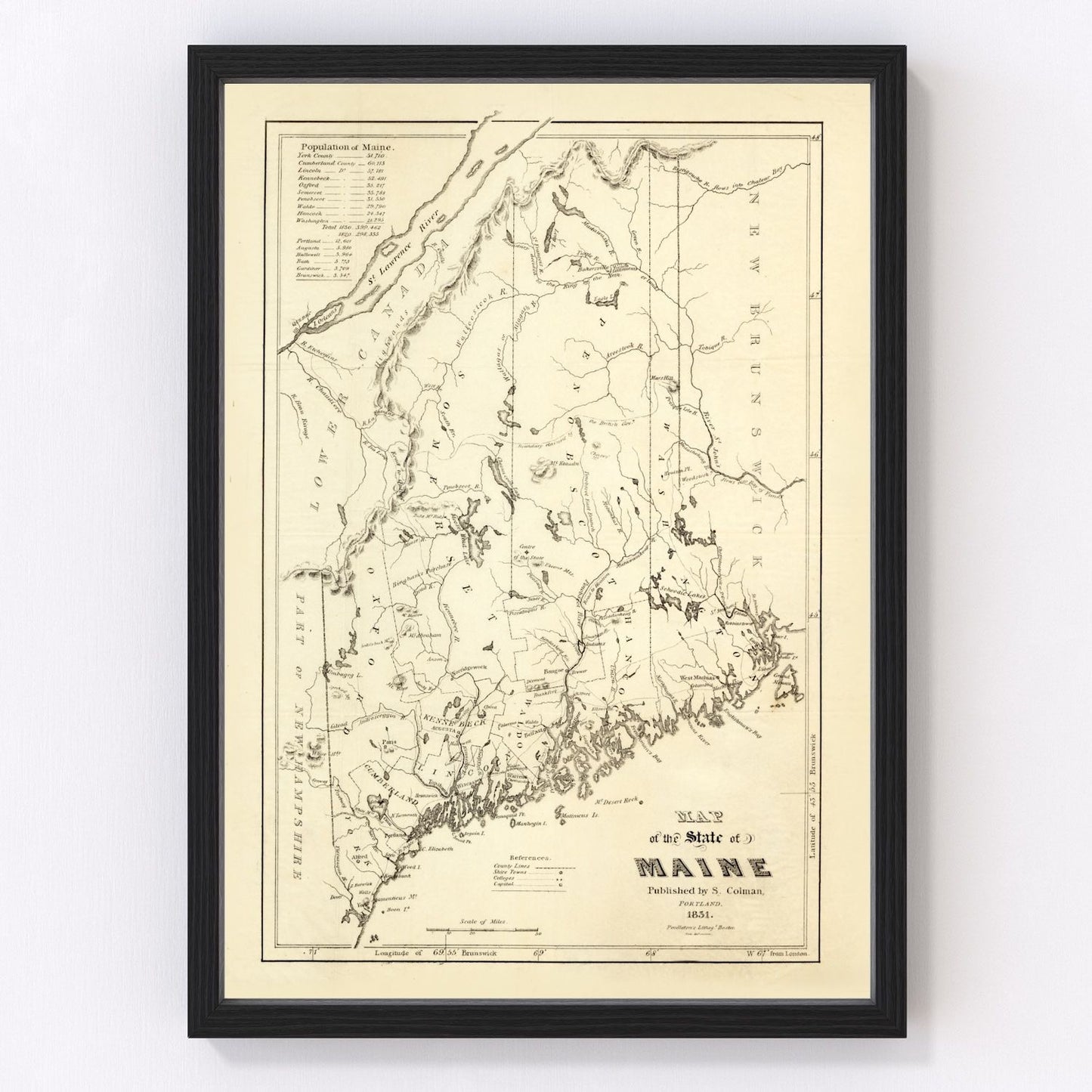 Vintage map of Maine, 1831