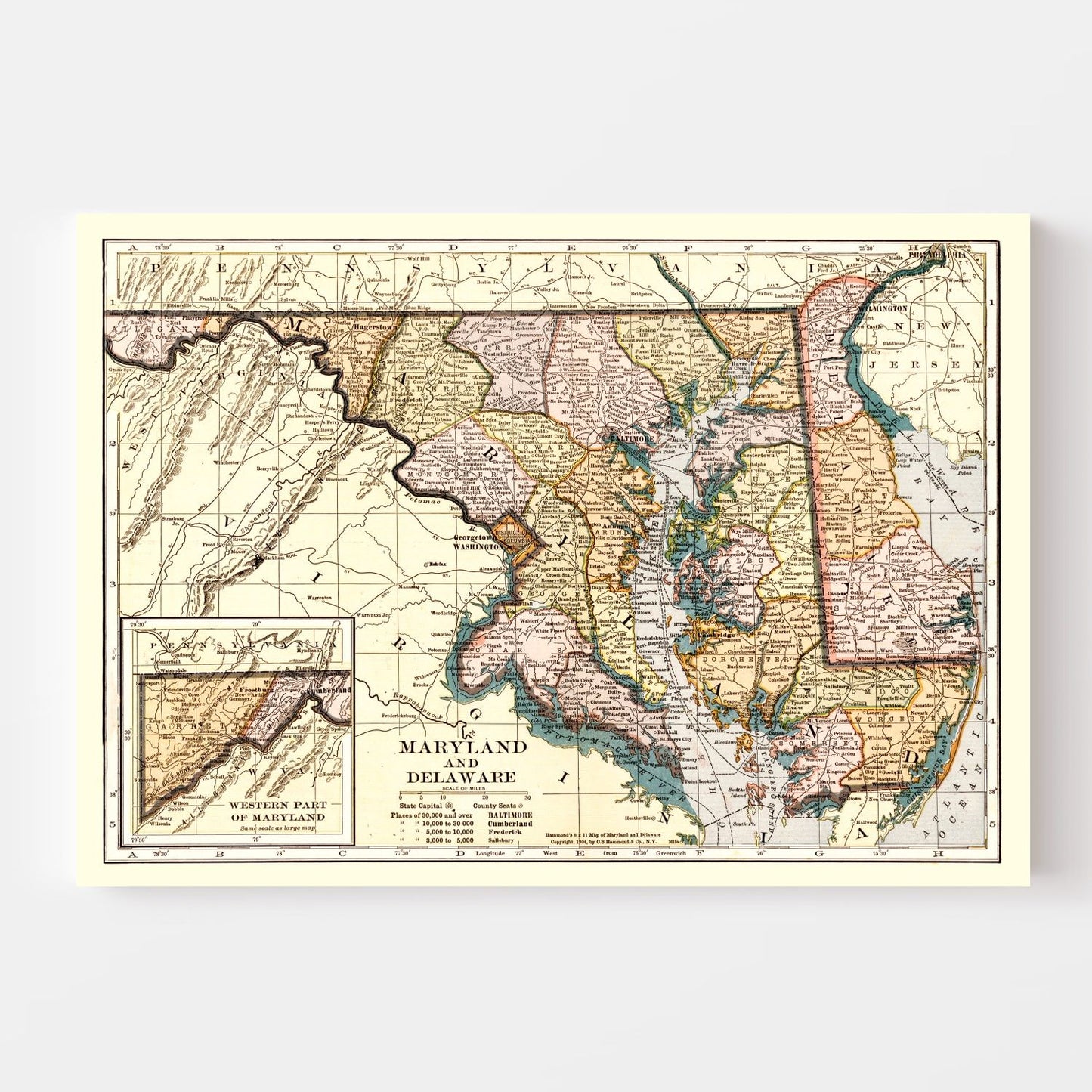 Vintage Map of Delaware, 1904