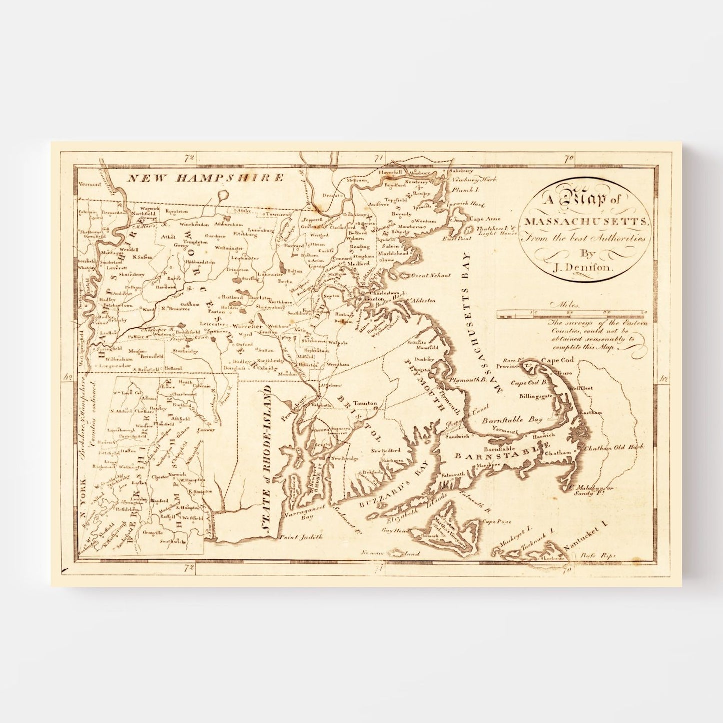 Vintage Map of Massachusetts, 1796