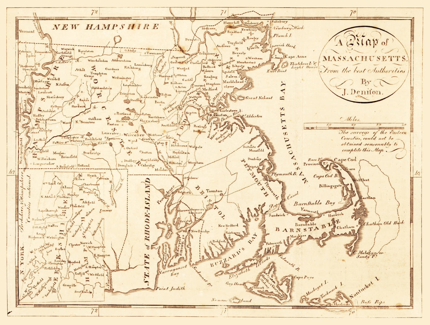 Vintage Map of Massachusetts, 1796