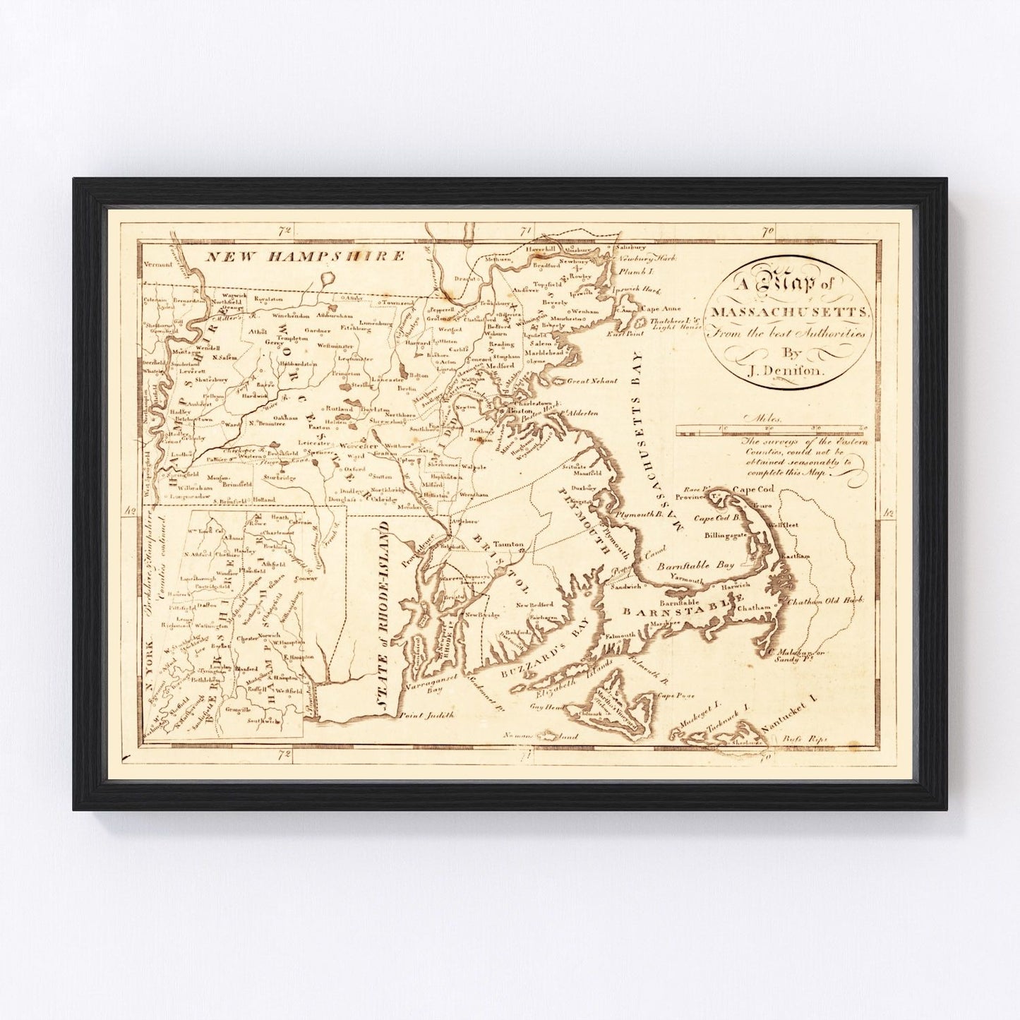 Vintage map of Massachusetts, 1796