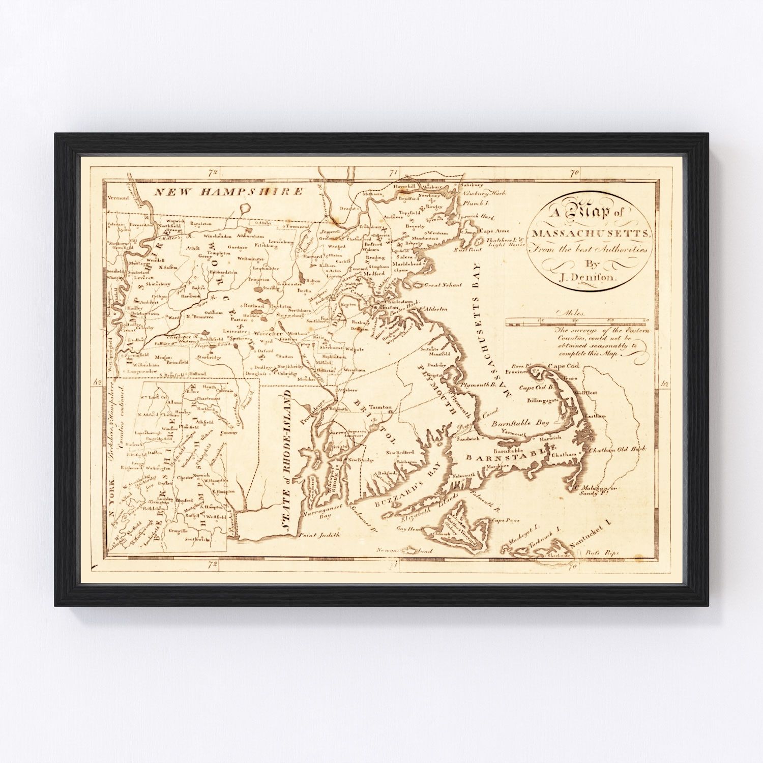 Vintage map of Massachusetts, 1796