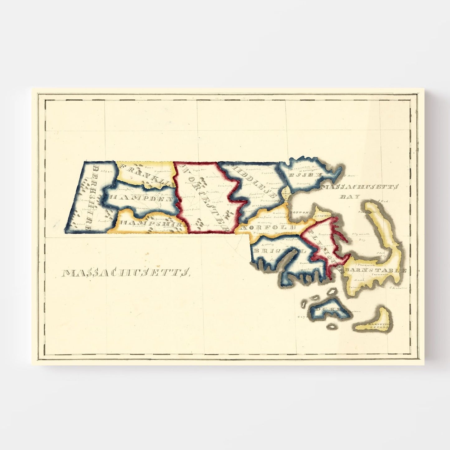 Vintage Map of Massachusetts, 1820