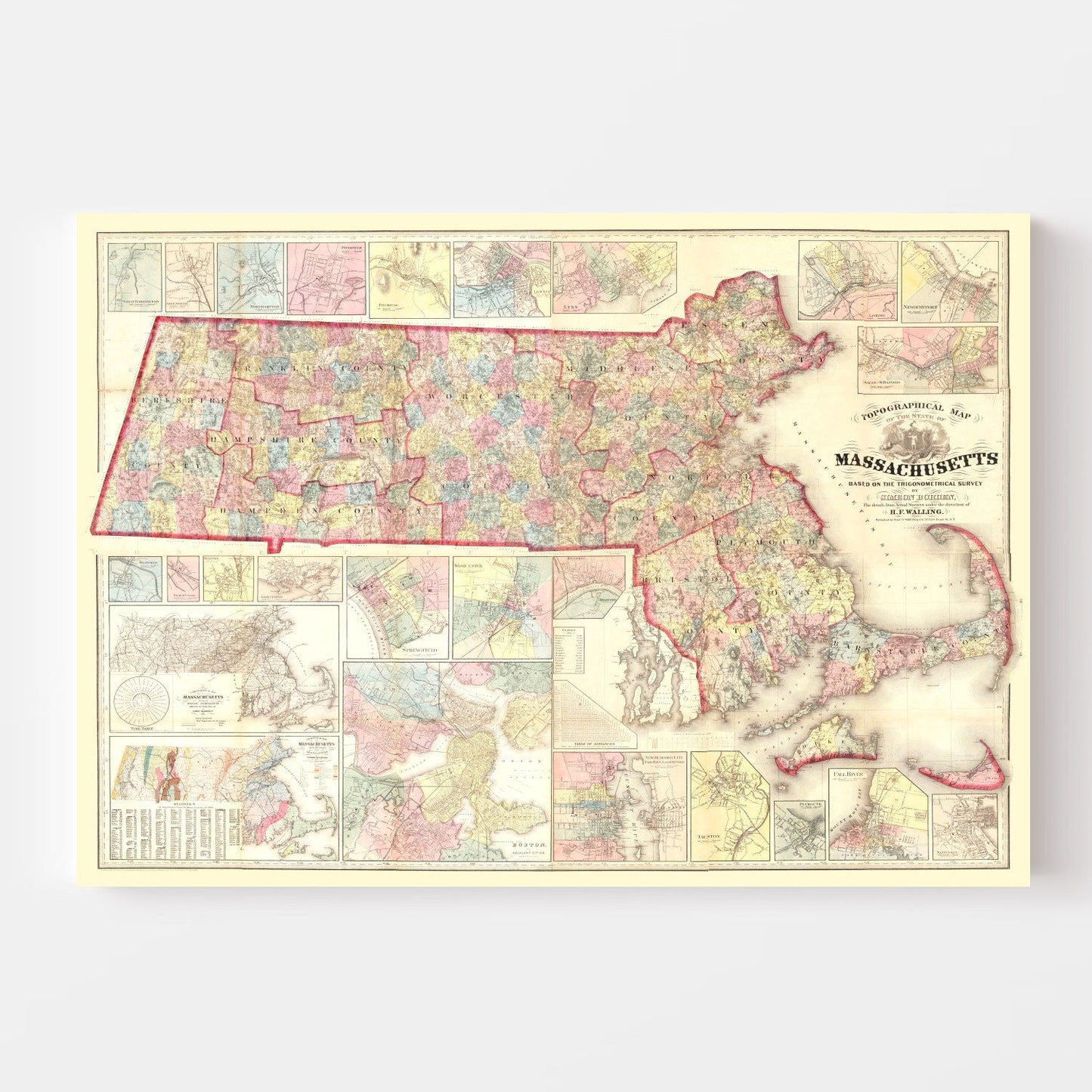 Vintage Map of Massachusetts, 1861