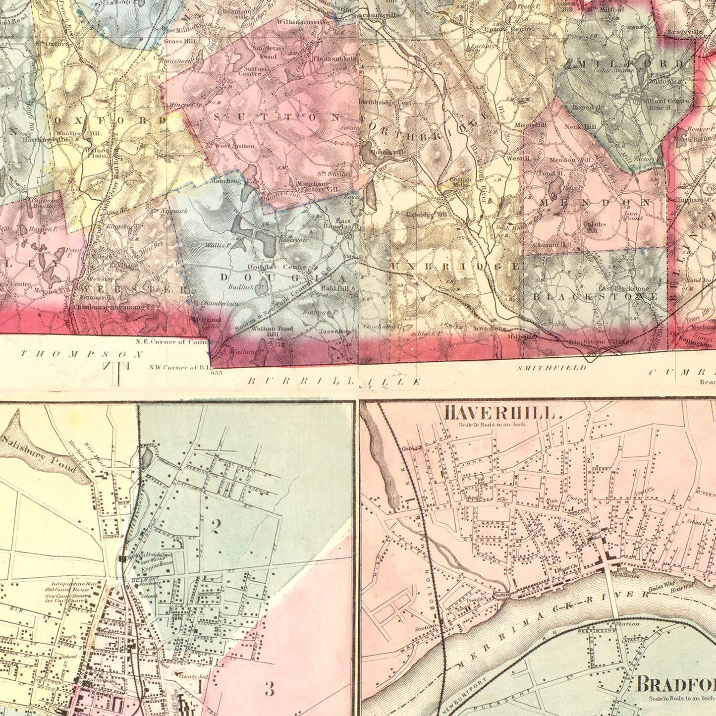 Vintage Map of Massachusetts, 1861