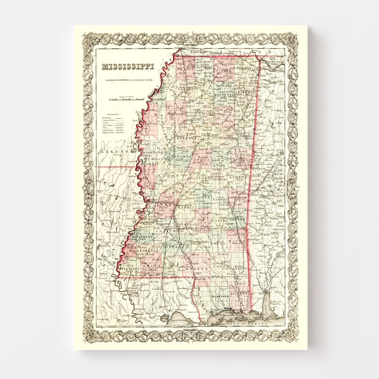 Vintage Map of Mississippi, 1855