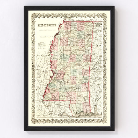 vintage map of Mississippi, 1855