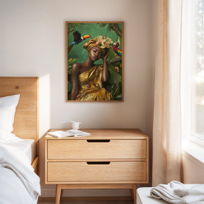 Golden Muse of the Jungle - Boho Tropical Portrait Art