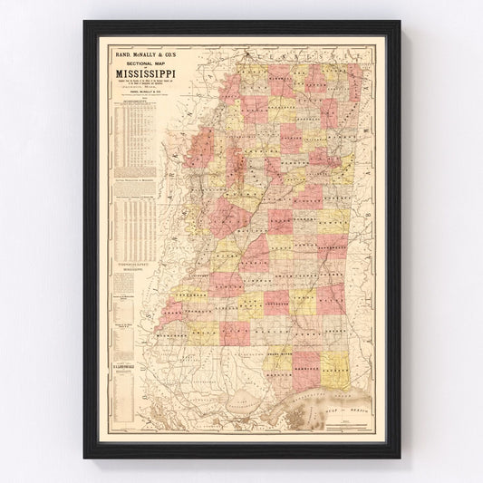Vintage map of Mississippi, 1892