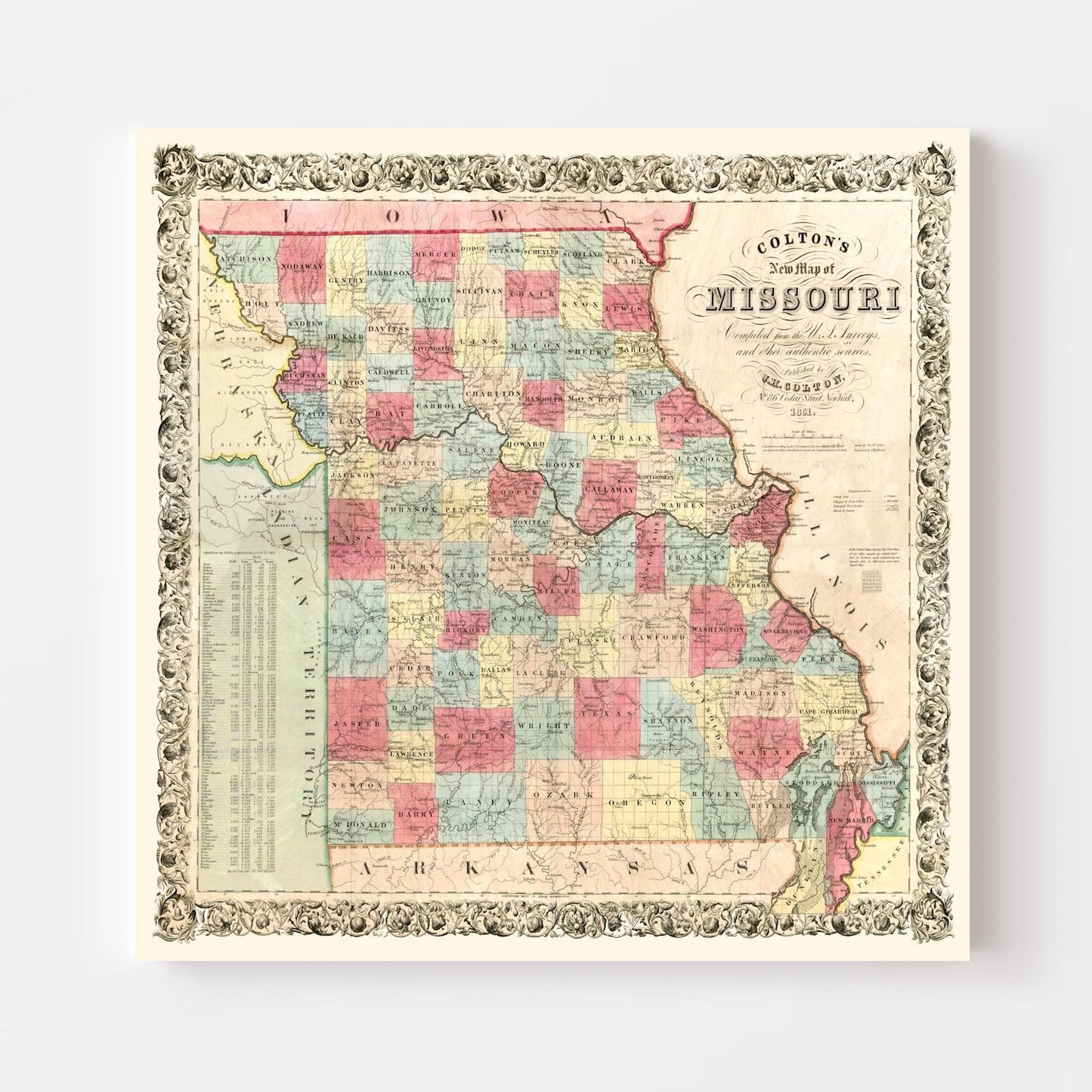Vintage Map of Missouri, 1851
