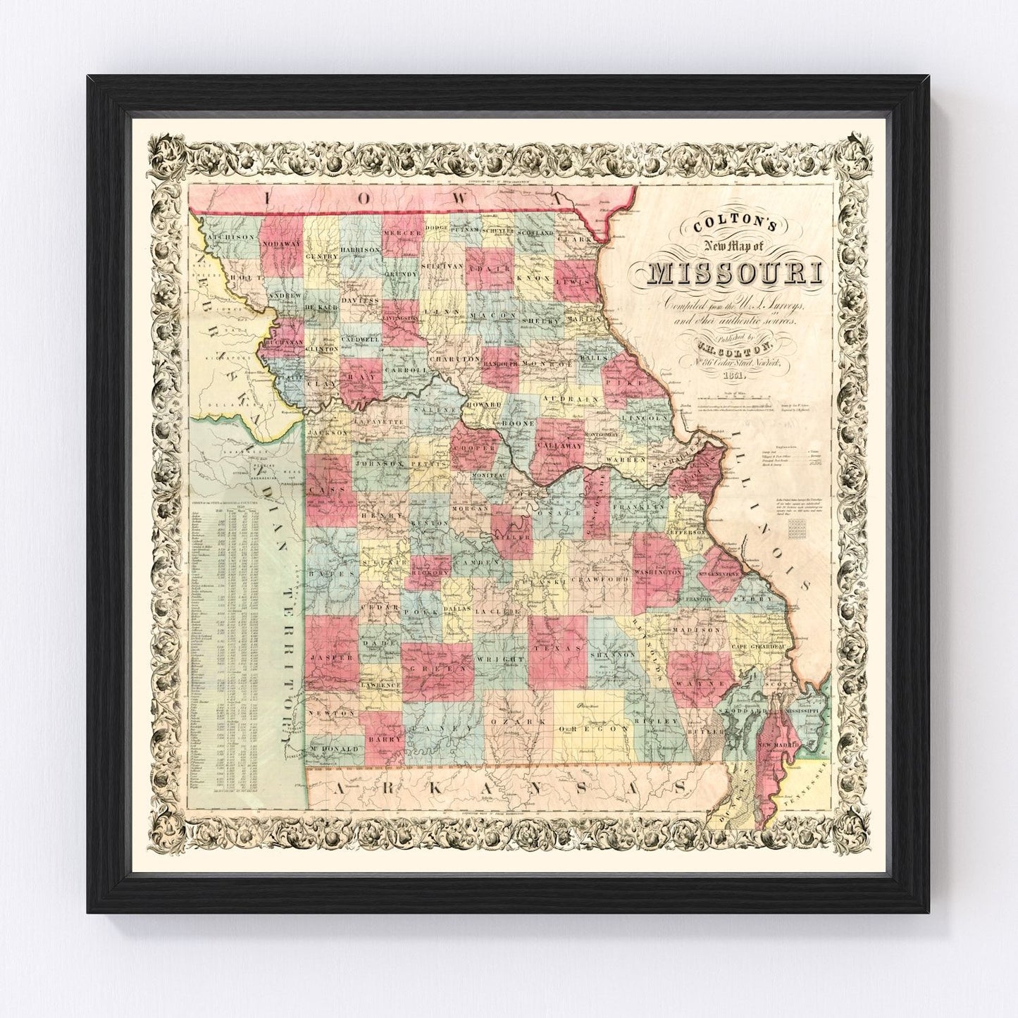 Vintage map of Missouri, 1851