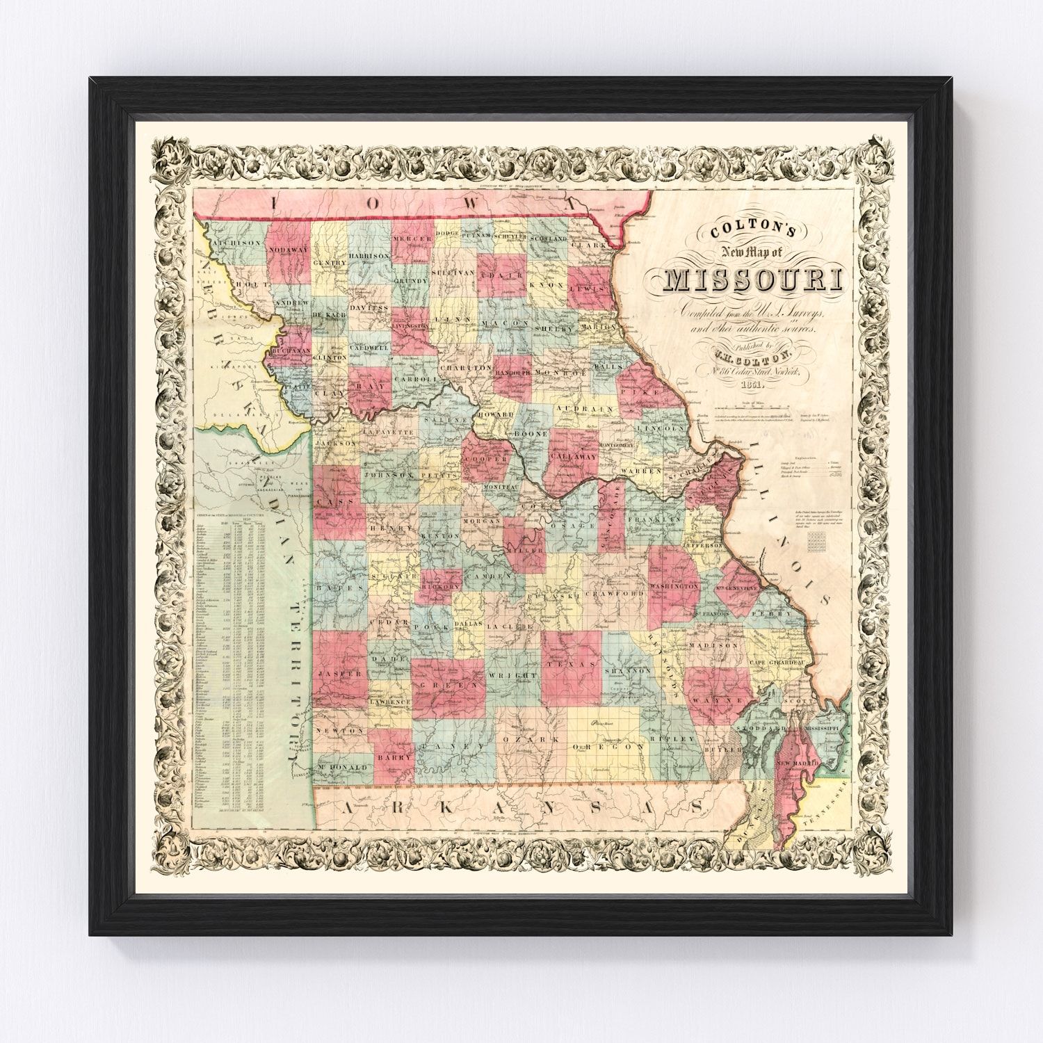 Vintage map of Missouri, 1851