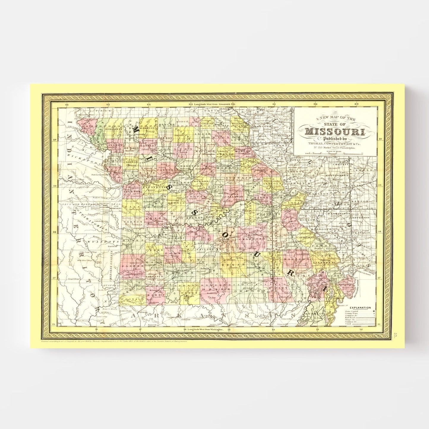 Vintage Map of Missouri, 1852