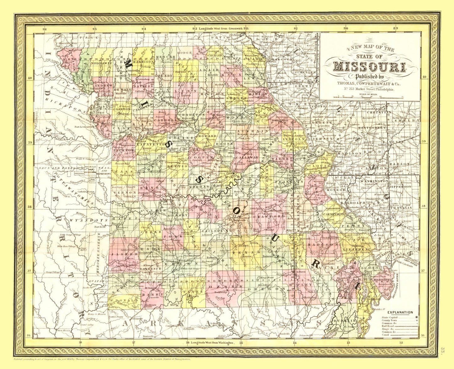 Vintage Map of Missouri, 1852