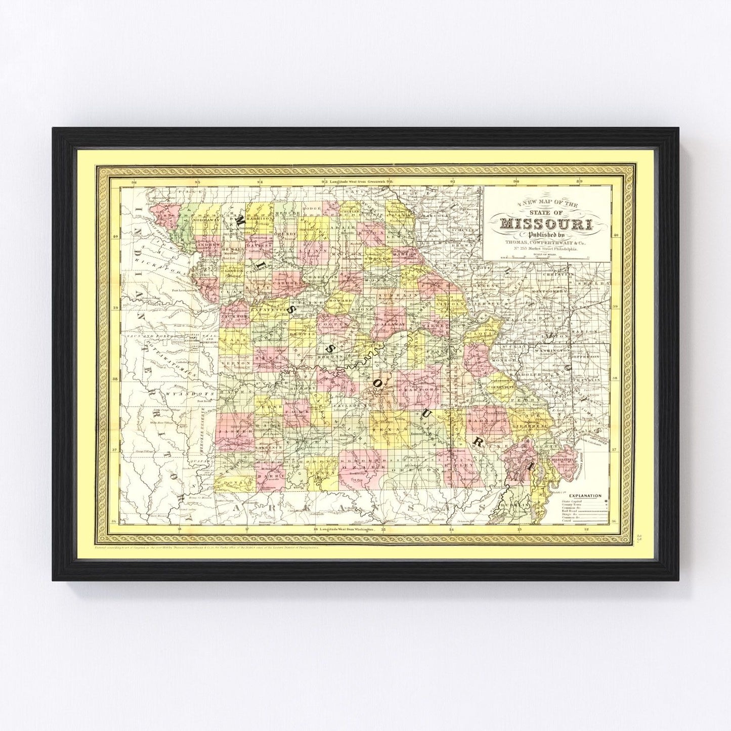 Vintage map of Missouri, 1852