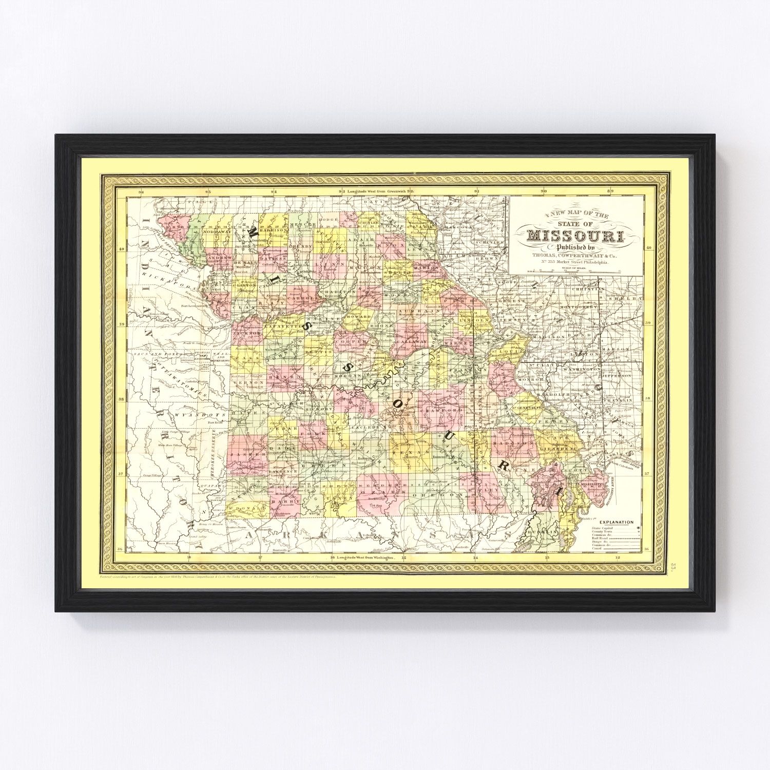 Vintage map of Missouri, 1852