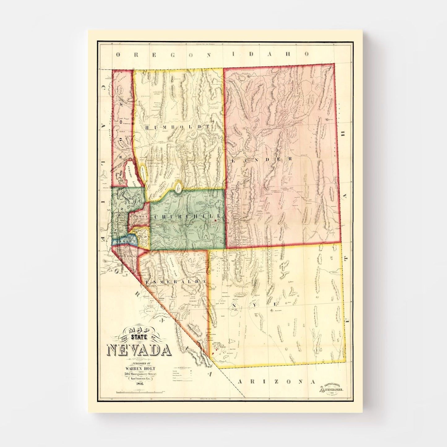 Vintage Map of Nevada, 1866
