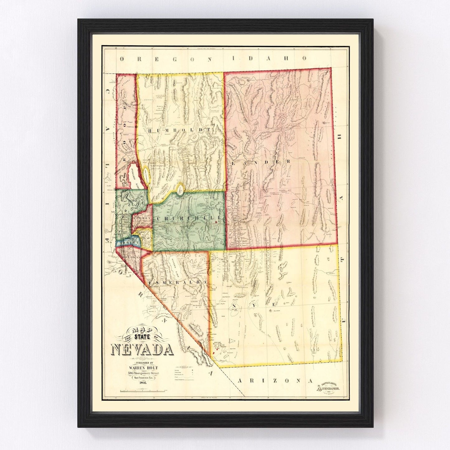 Vintage map of Nevada, 1866