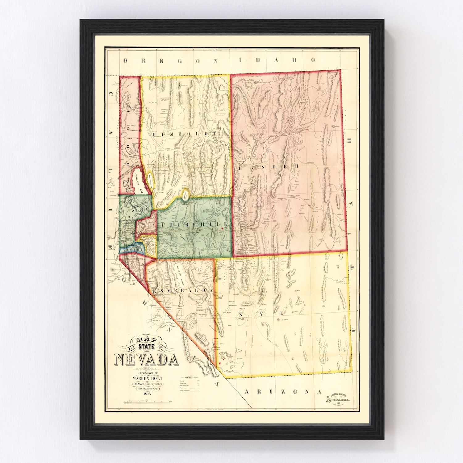 Vintage map of Nevada, 1866