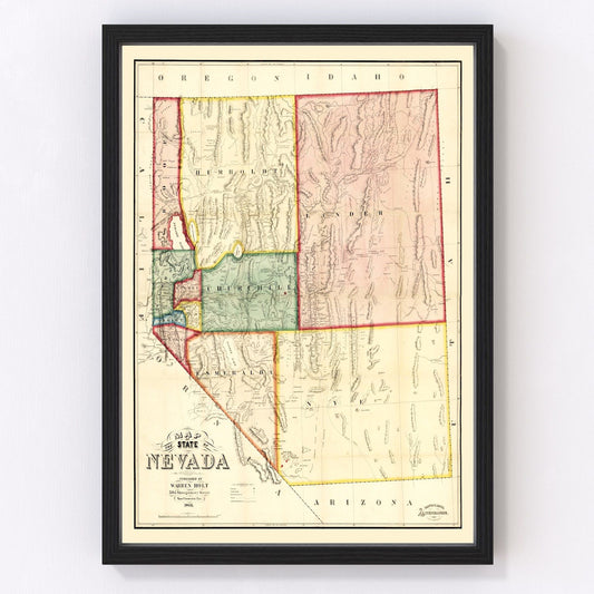 Vintage map of Nevada, 1866