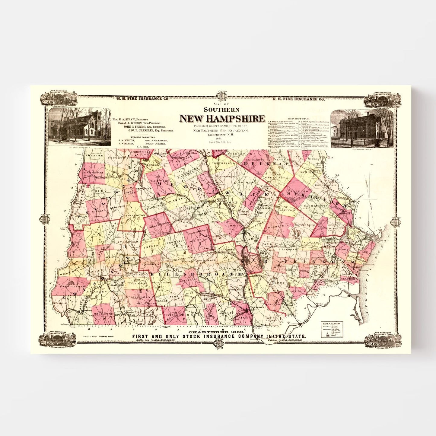 Vintage Map of New Hampshire, 1871