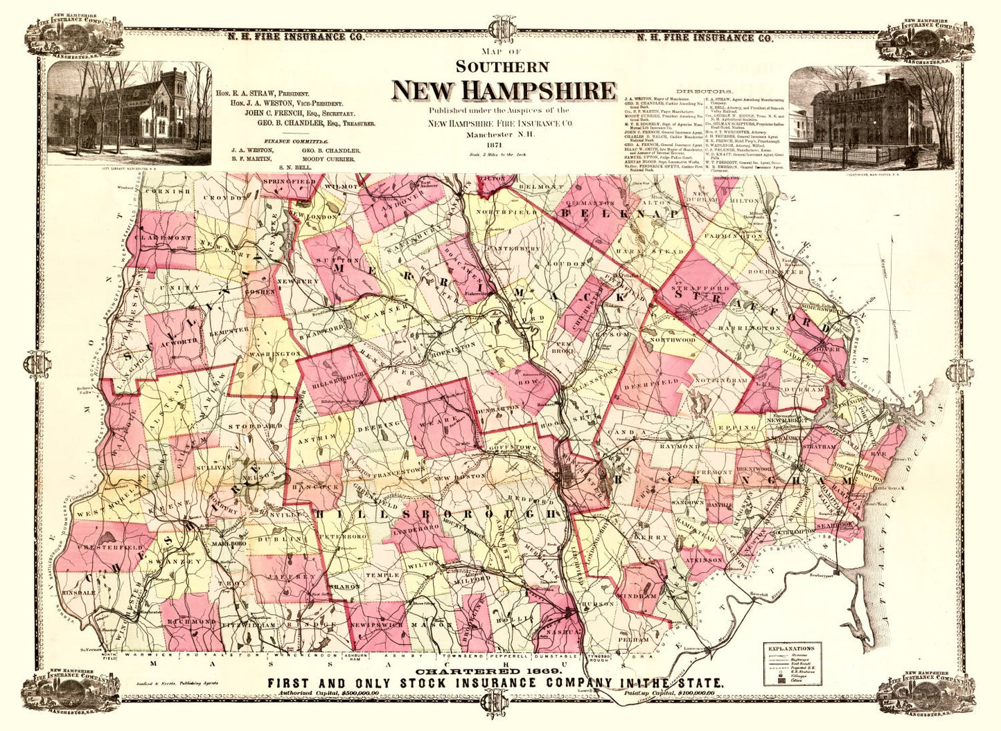 Vintage Map of New Hampshire, 1871