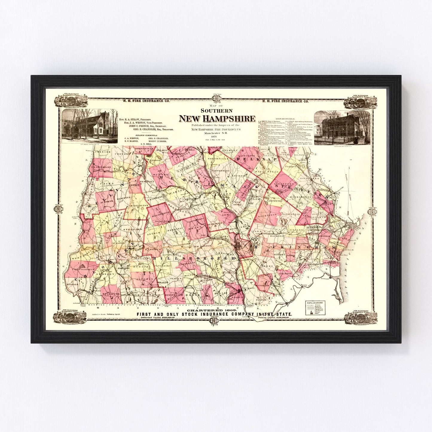 Vintage map of New Hampshire, 1871