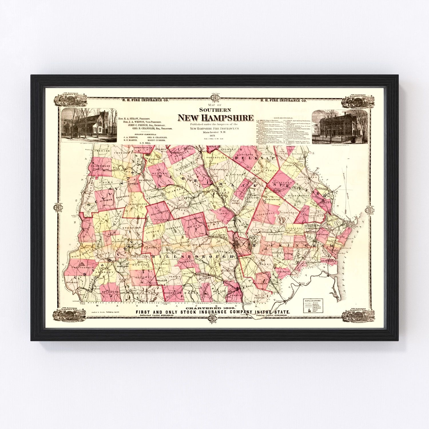 Vintage map of New Hampshire, 1871