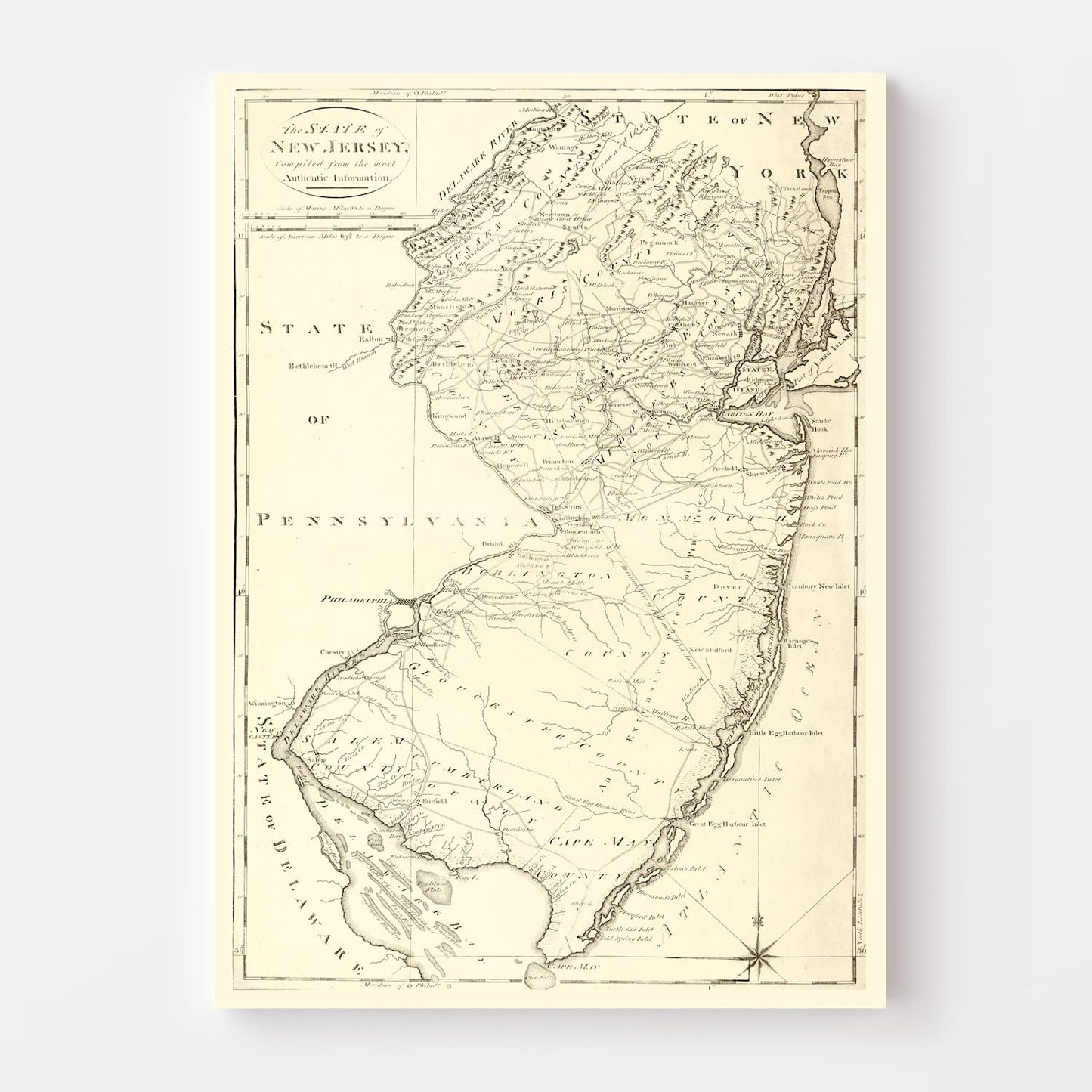 Vintage Map of New Jersey, 1795 II
