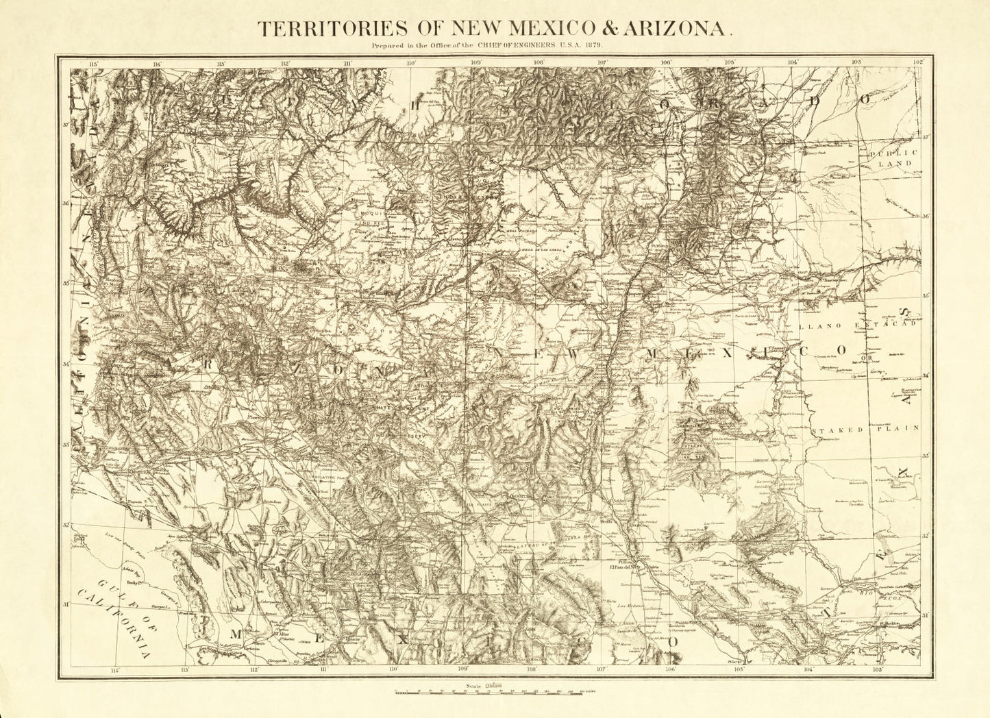 Vintage Map of New Mexico, 1879