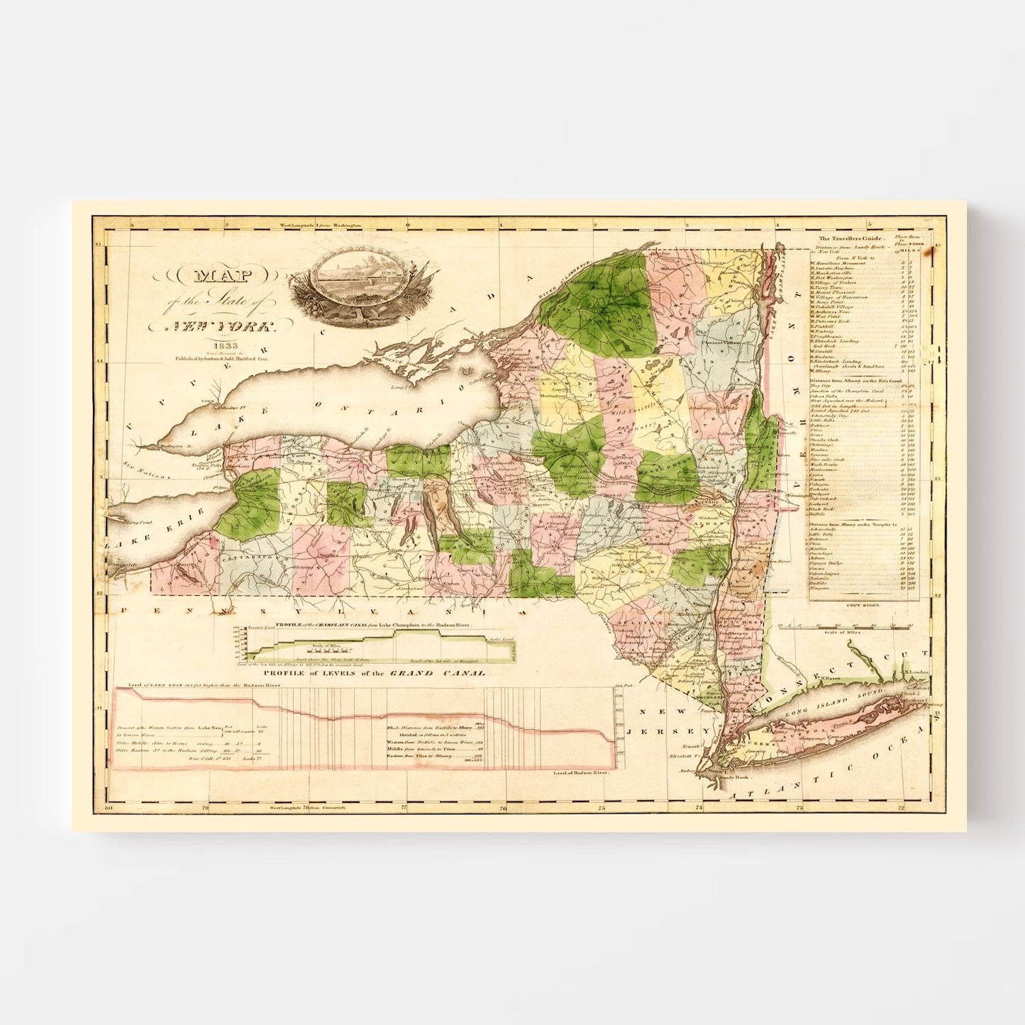 Vintage Map of New York State, 1833