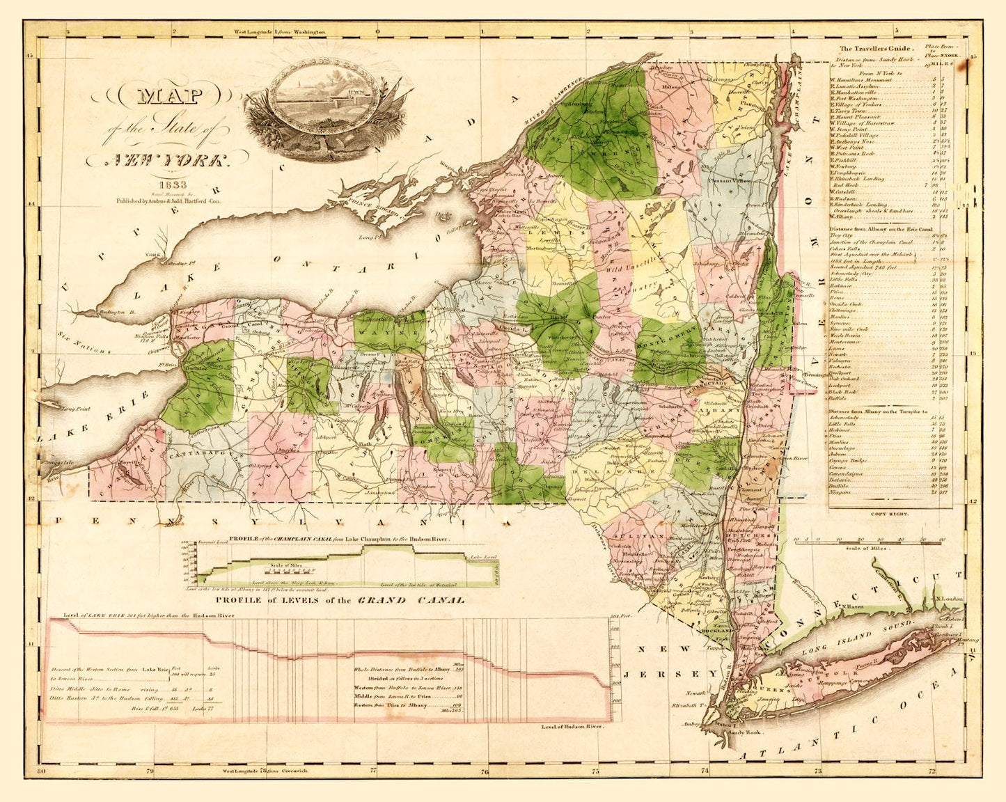 Vintage Map of New York State, 1833
