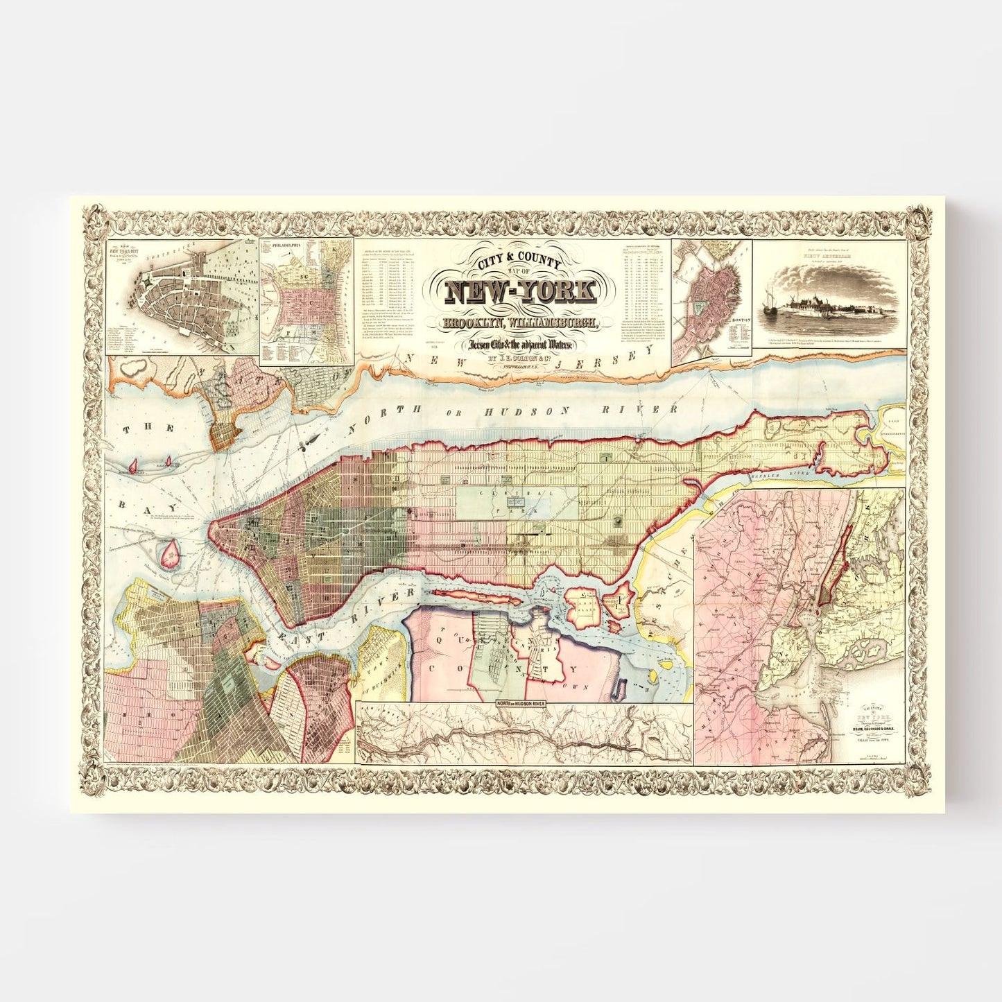 Vintage Map of New York State, 1857
