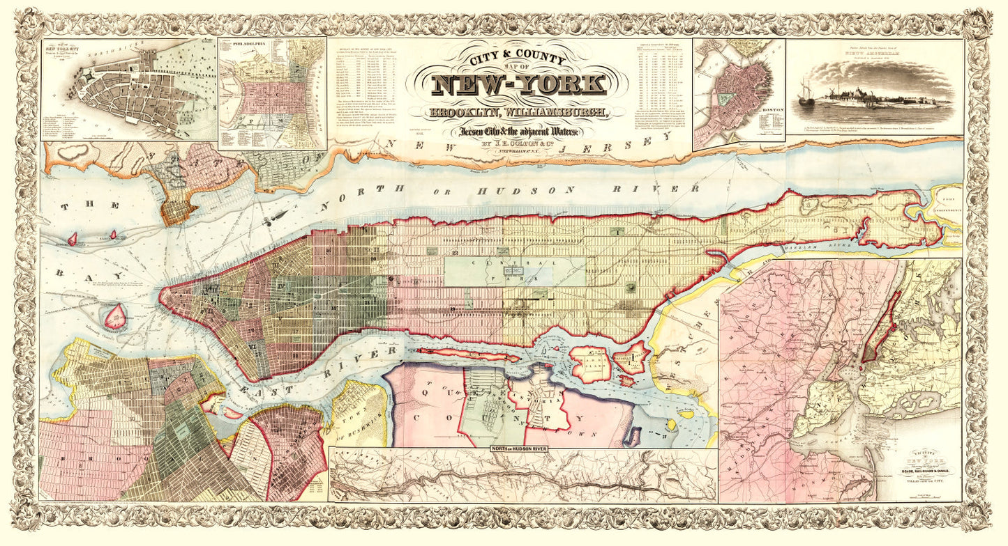 Vintage Map of New York State, 1857