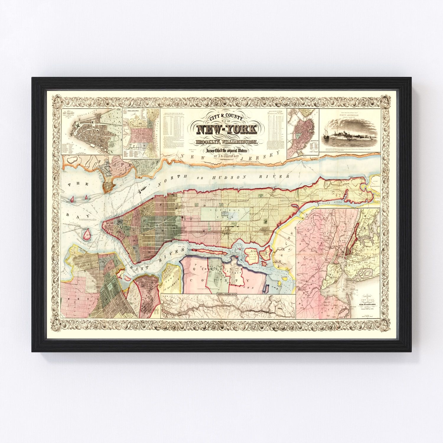 Vintage map of New York State, 1857