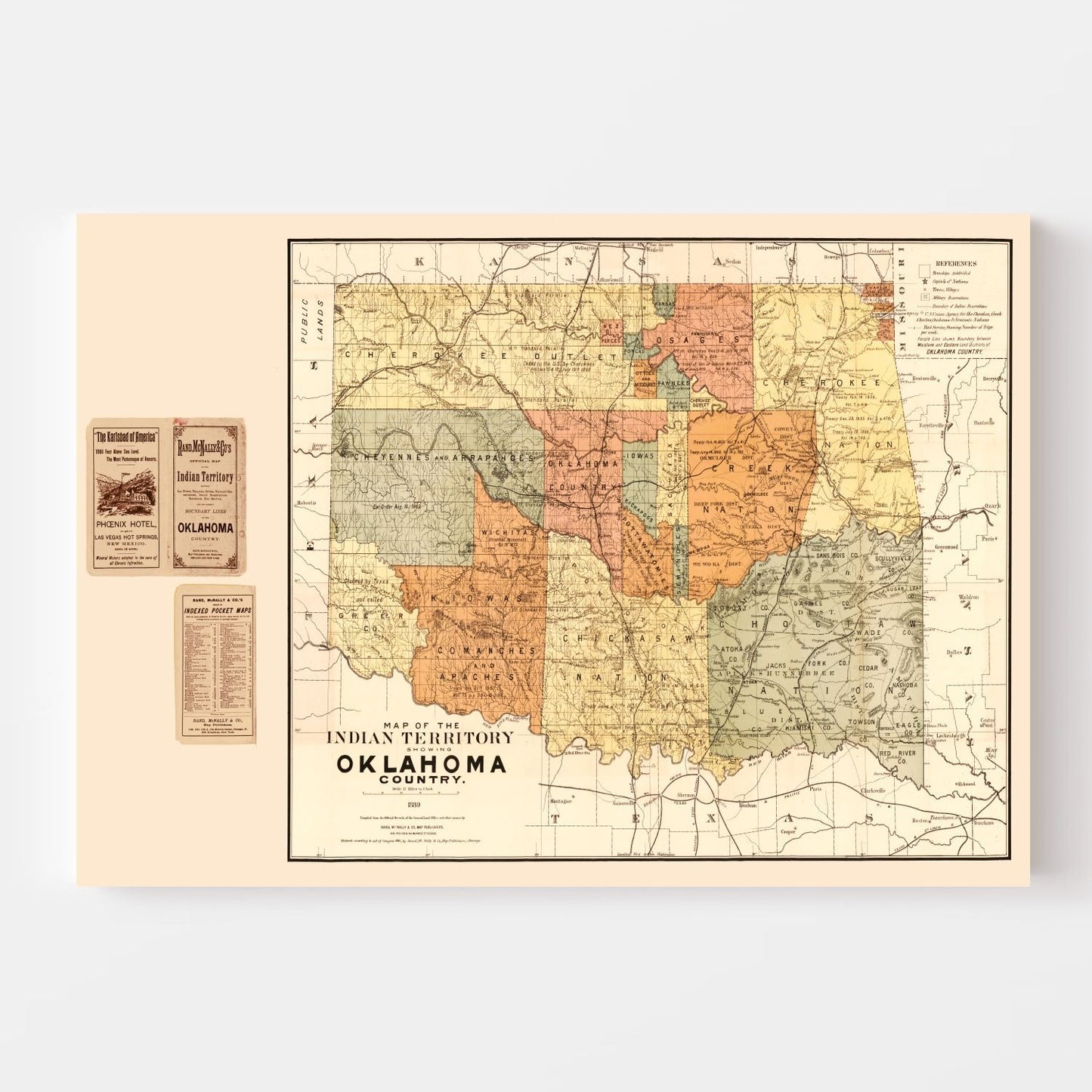 Vintage Map of Oklahoma, 1889